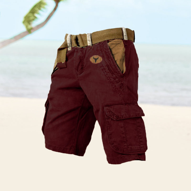 Men's cargo shorts with utility pockets, belt loops and knee length