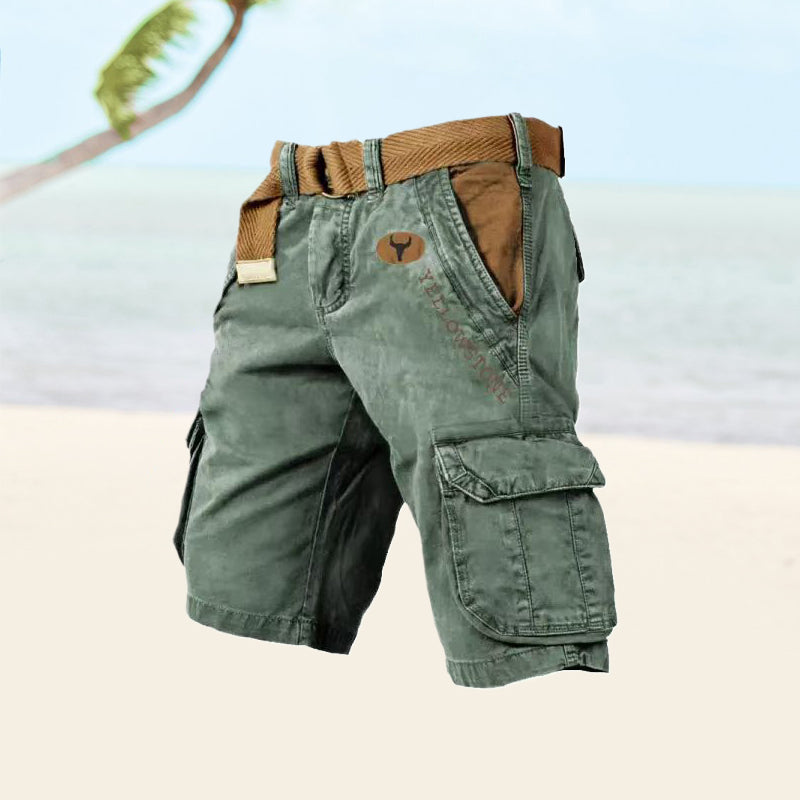 Men's cargo shorts with utility pockets, belt loops and knee length