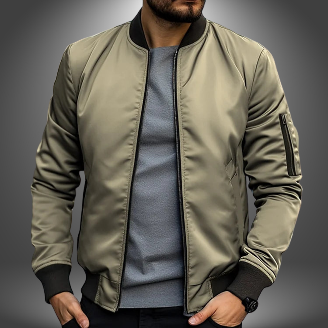 Men's slim bomber jacket with ribbed collar and sleeve pocket