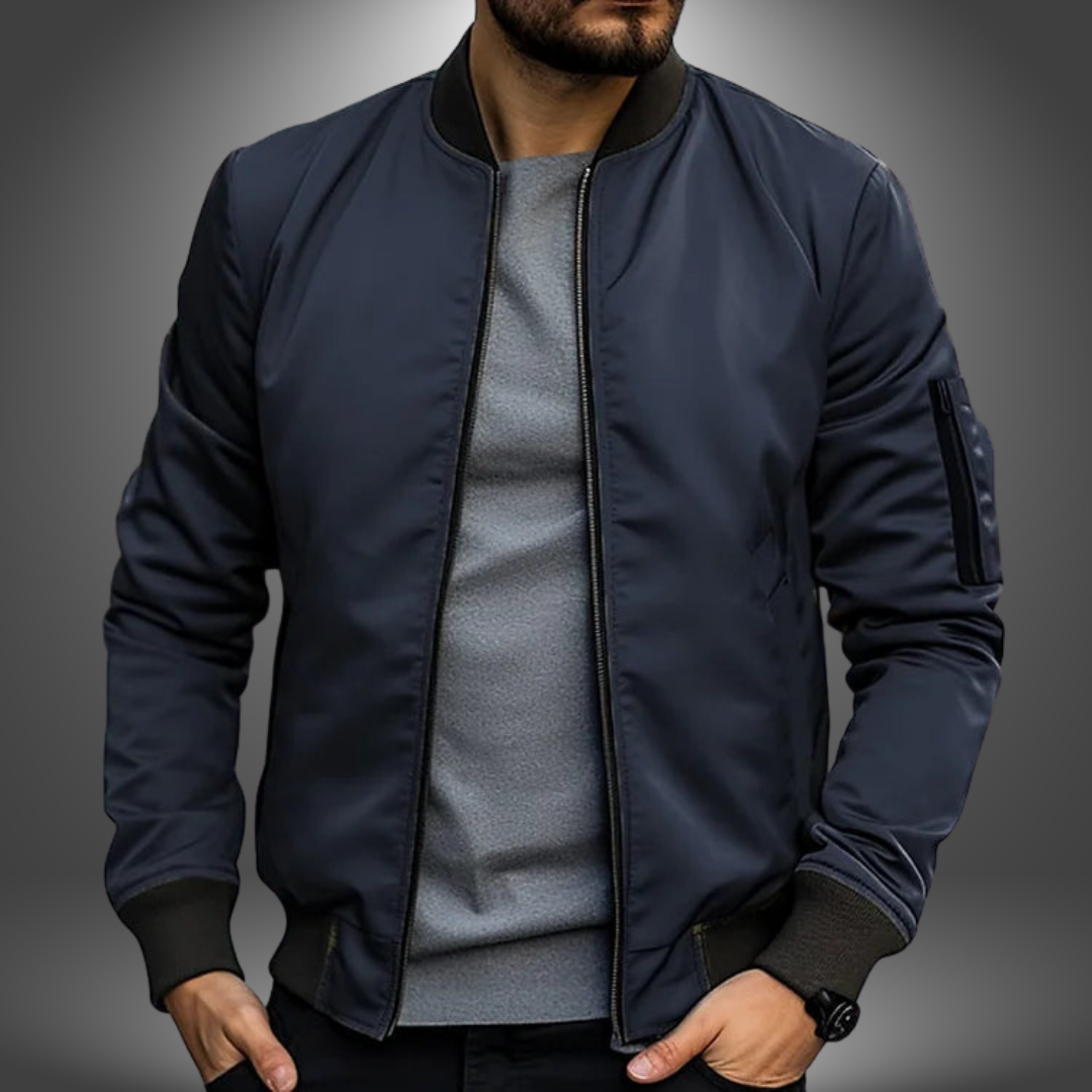 Men's slim bomber jacket with ribbed collar and sleeve pocket