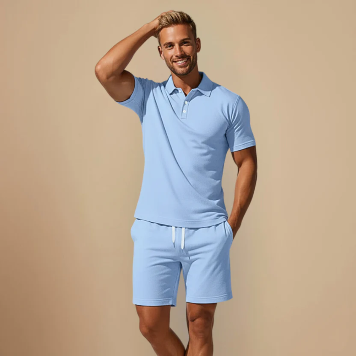 Men's short-sleeve polo and matching shorts set