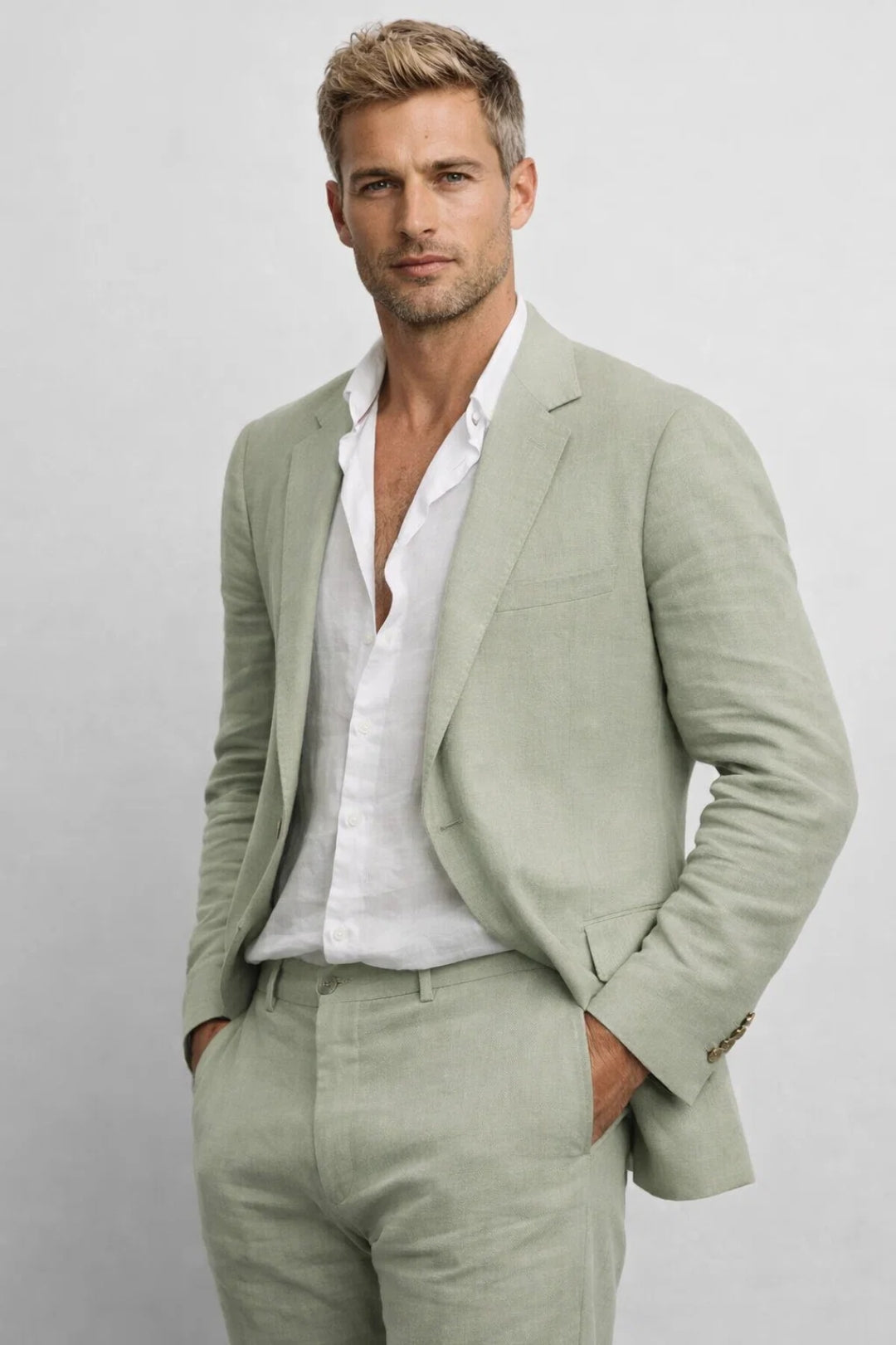 Men's slim fit two piece suit with notch lapel jacket and trousers