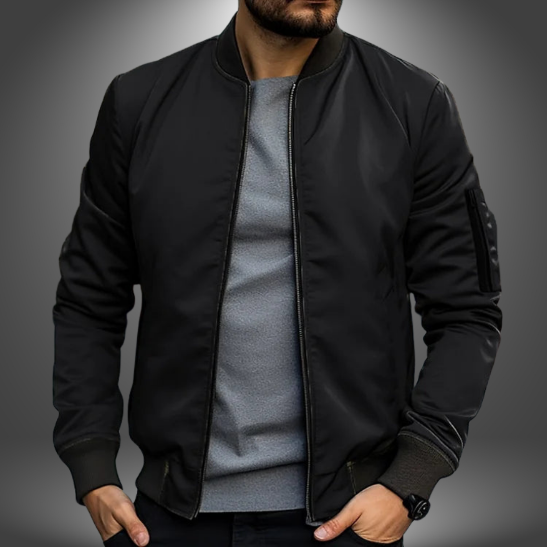 Men's slim bomber jacket with ribbed collar and sleeve pocket