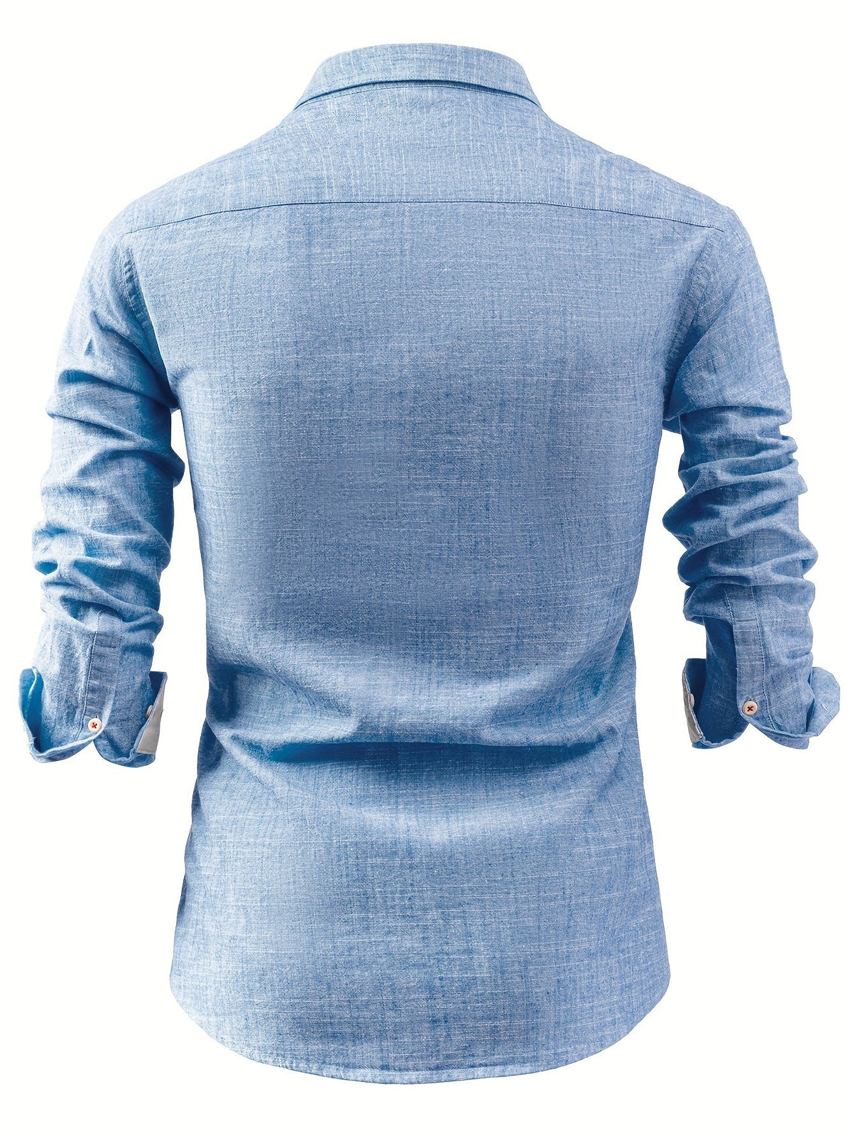 Men's long-sleeve pocket shirt with button-down collar and curved hem