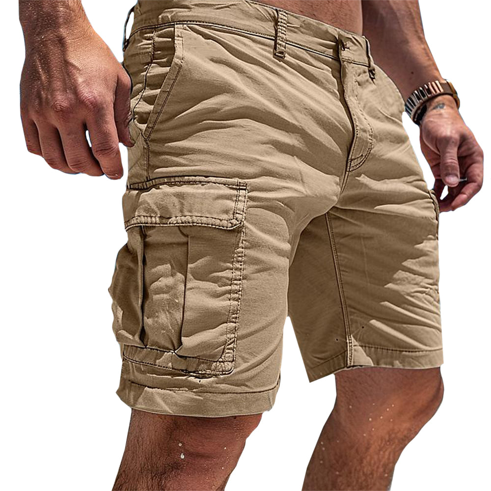 Men's cargo shorts with flap utility pockets and belt loops