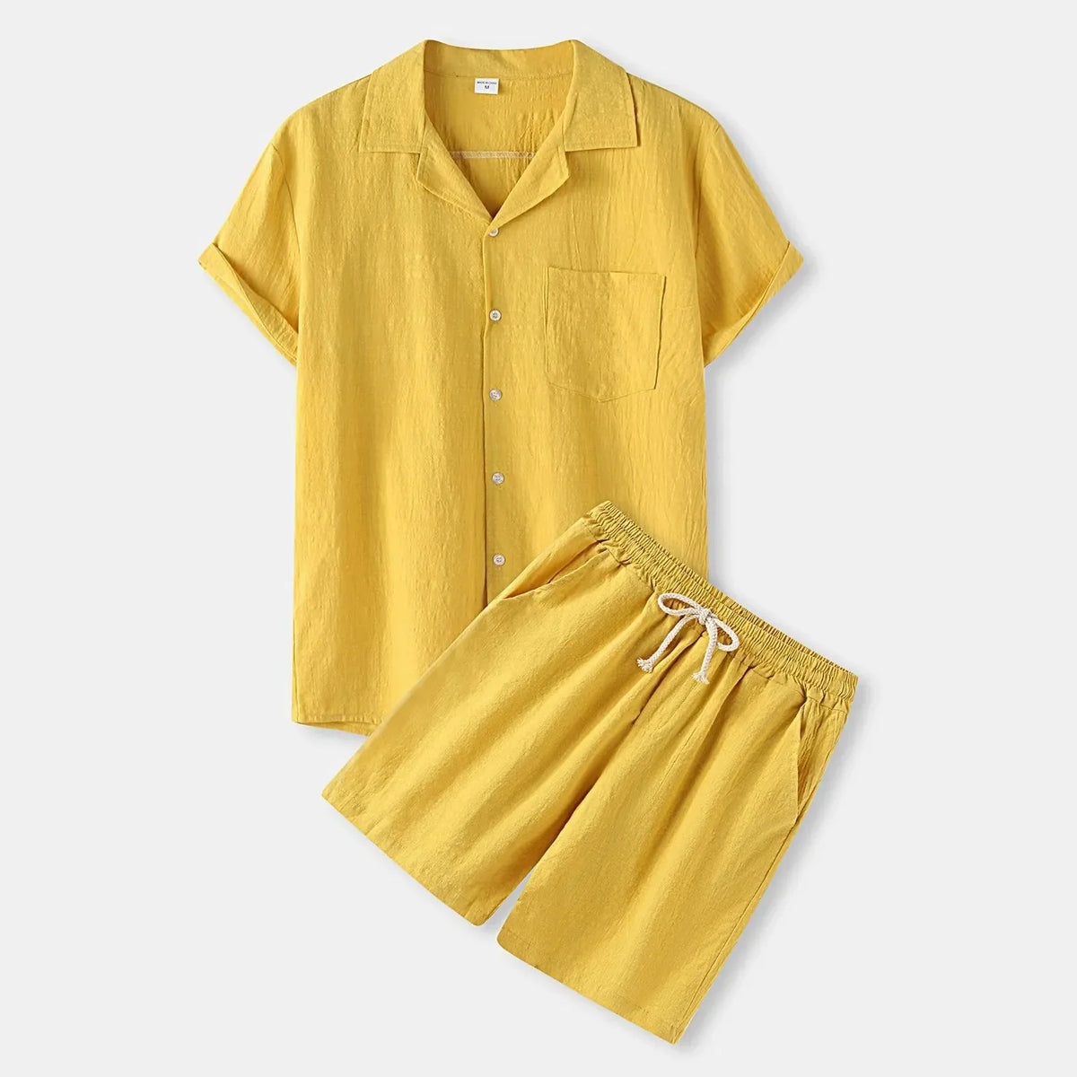 Men's short-sleeve shirt and shorts set with button front and drawstring waist