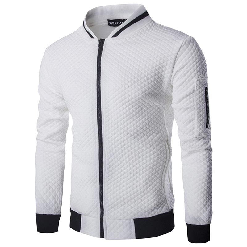Men's diamond quilted bomber jacket with zip front and sleeve pocket