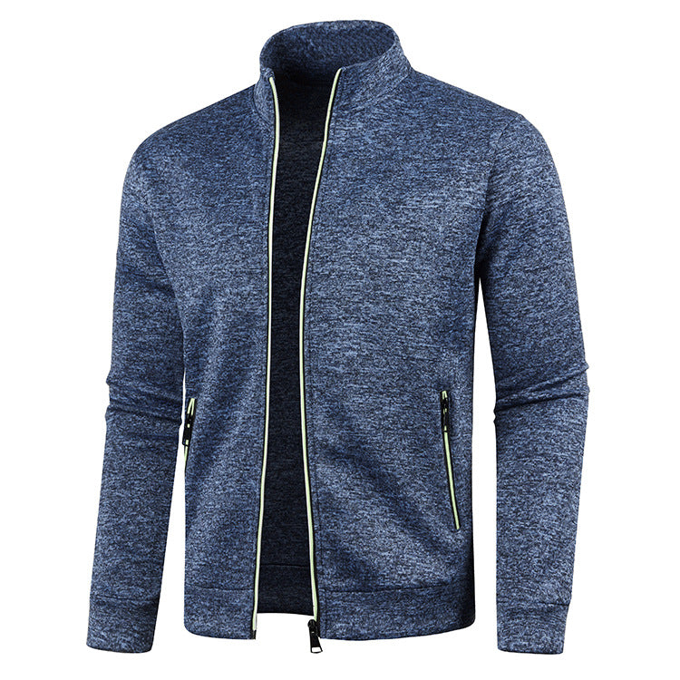 Men's high-neck textured zip jacket with long sleeves and zipped pockets