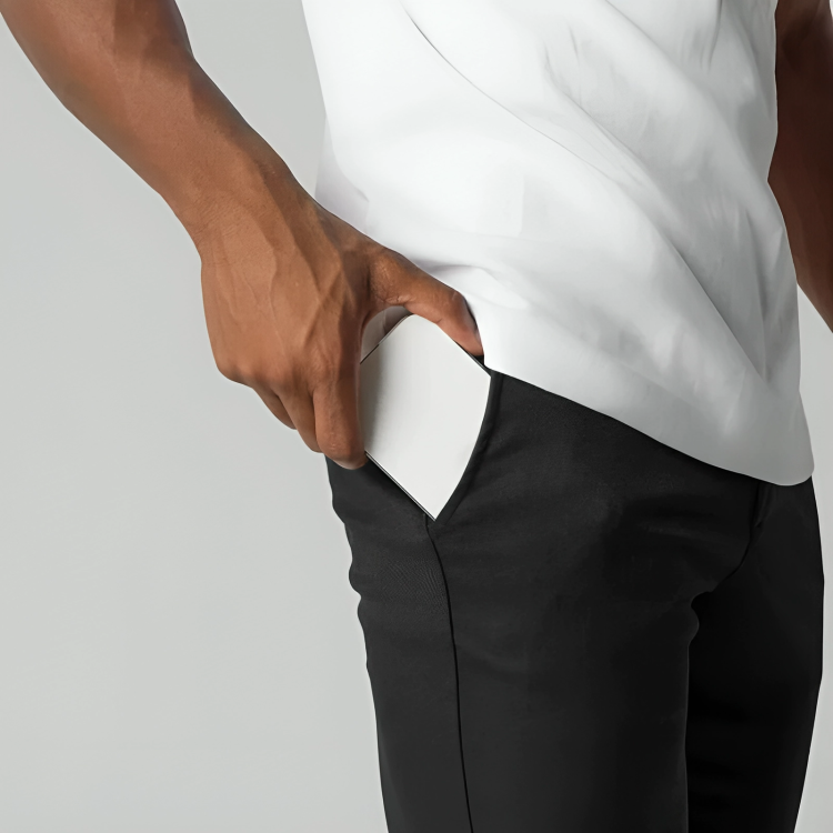 Men's slim tapered chino trousers with angled pockets