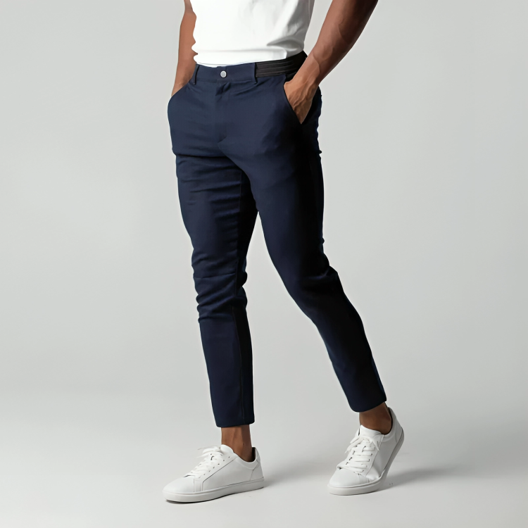 Men's slim tapered chino trousers with angled pockets