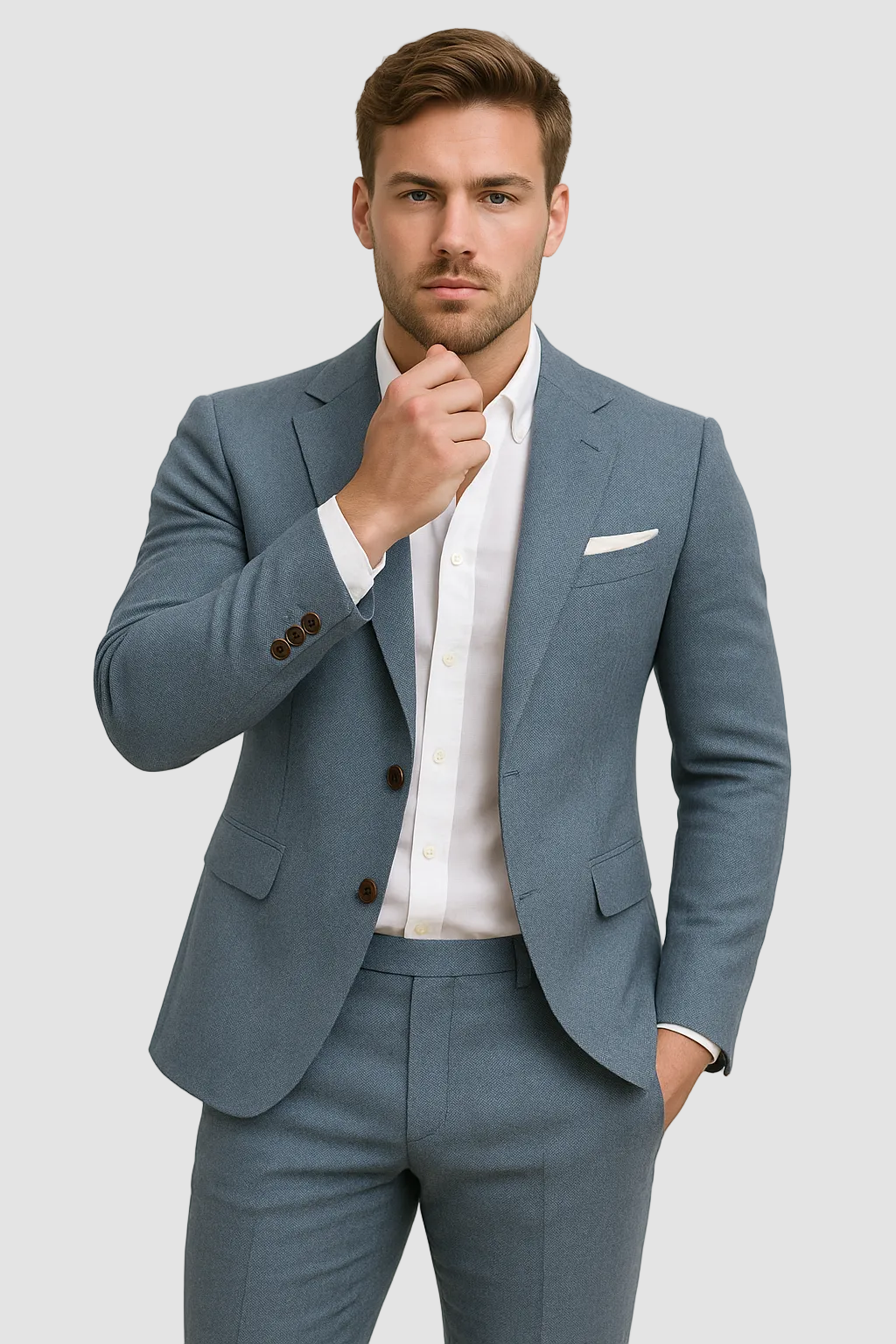 Men's slim fit blazer and full-length trousers suit