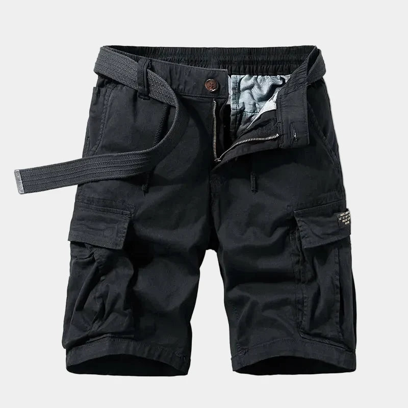 Men's cargo Bermuda shorts with drawstring waist and multiple pockets