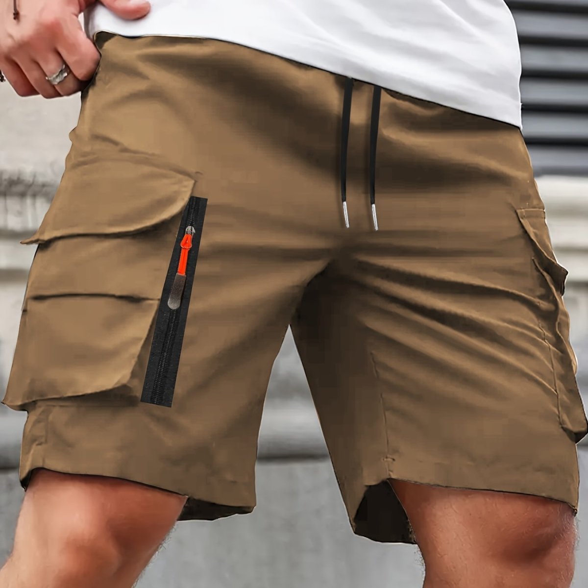 Men's cargo shorts with drawstring waist and multiple utility pockets