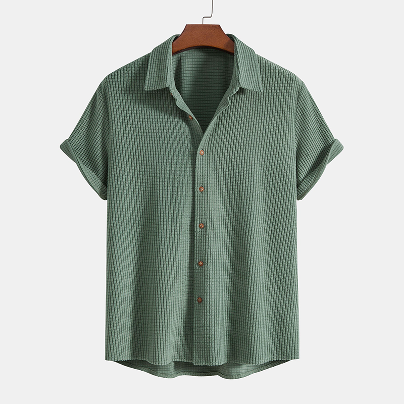 Waffle knit short-sleeve shirt and shorts set
