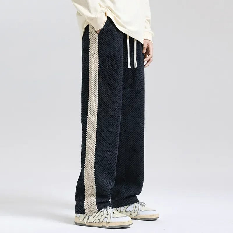 Men's textured sweatpants with contrast side stripes