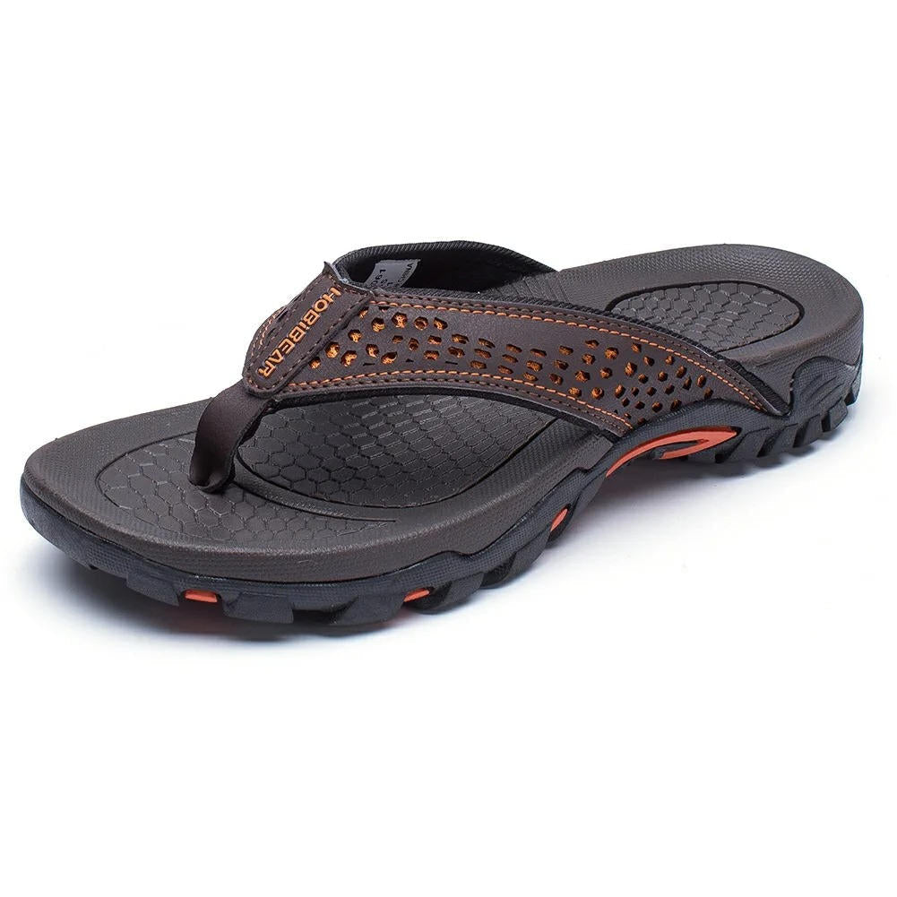 Men's athletic flip flop sandals with perforated strap and textured footbed