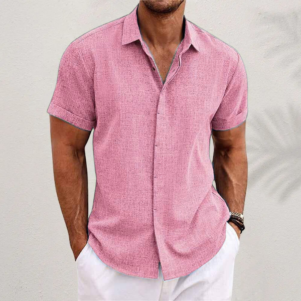 Men's short-sleeve shirt with spread collar and button front