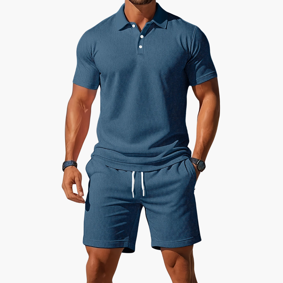 Men's short-sleeve polo and above-knee shorts set