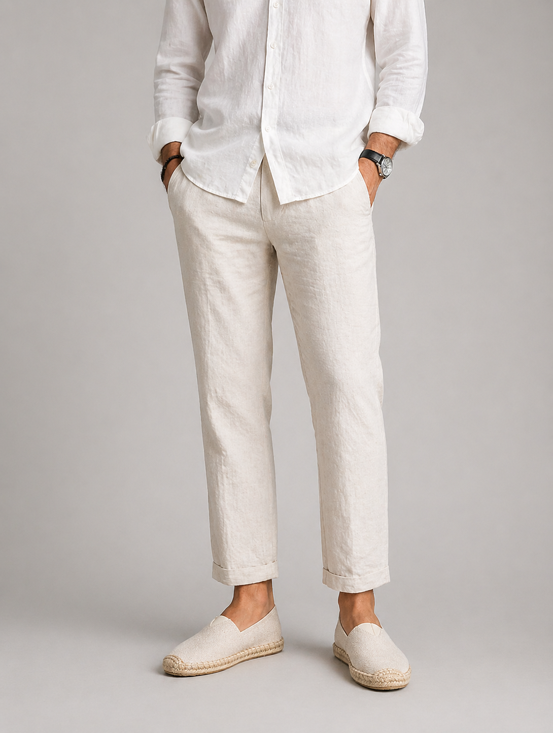 Men's woven canvas espadrille loafers with round toes