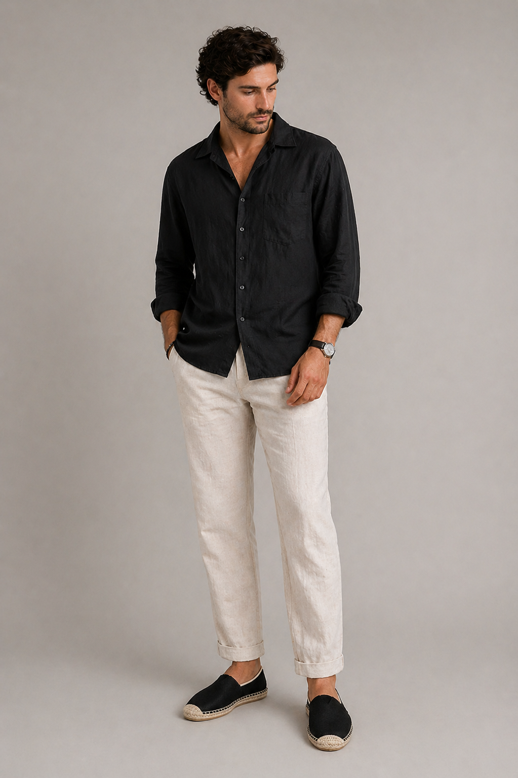 Men's woven canvas espadrille loafers with round toes