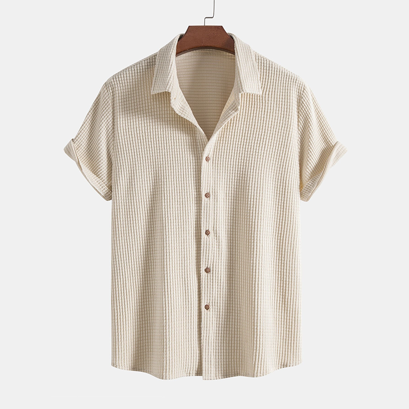 Waffle knit short-sleeve shirt and shorts set