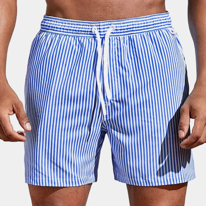 Men's striped drawstring shorts with elastic waist and side pockets