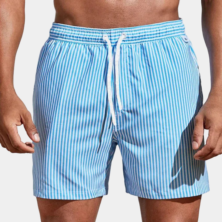 Men's striped drawstring shorts with elastic waist and side pockets