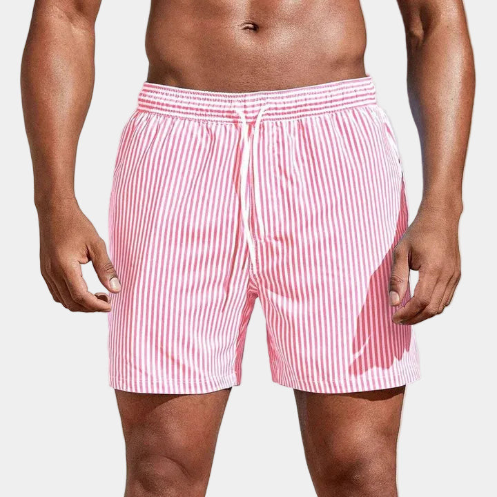 Men's striped drawstring shorts with elastic waist and side pockets