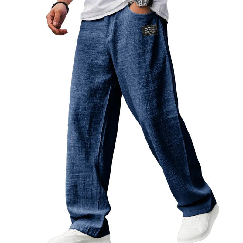 Men's straight-leg trousers with elastic waist and side pockets