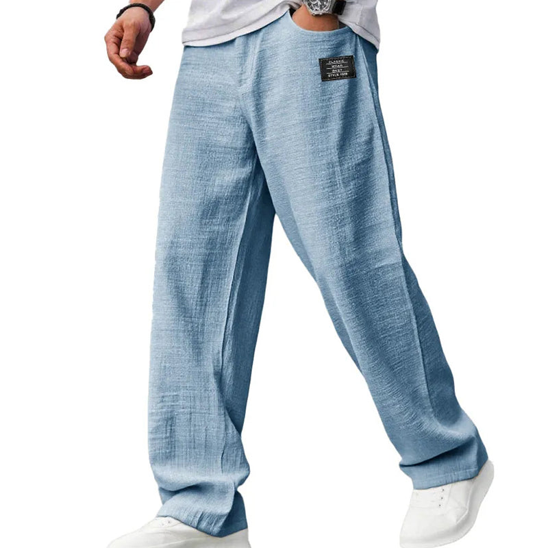 Men's straight-leg trousers with elastic waist and side pockets