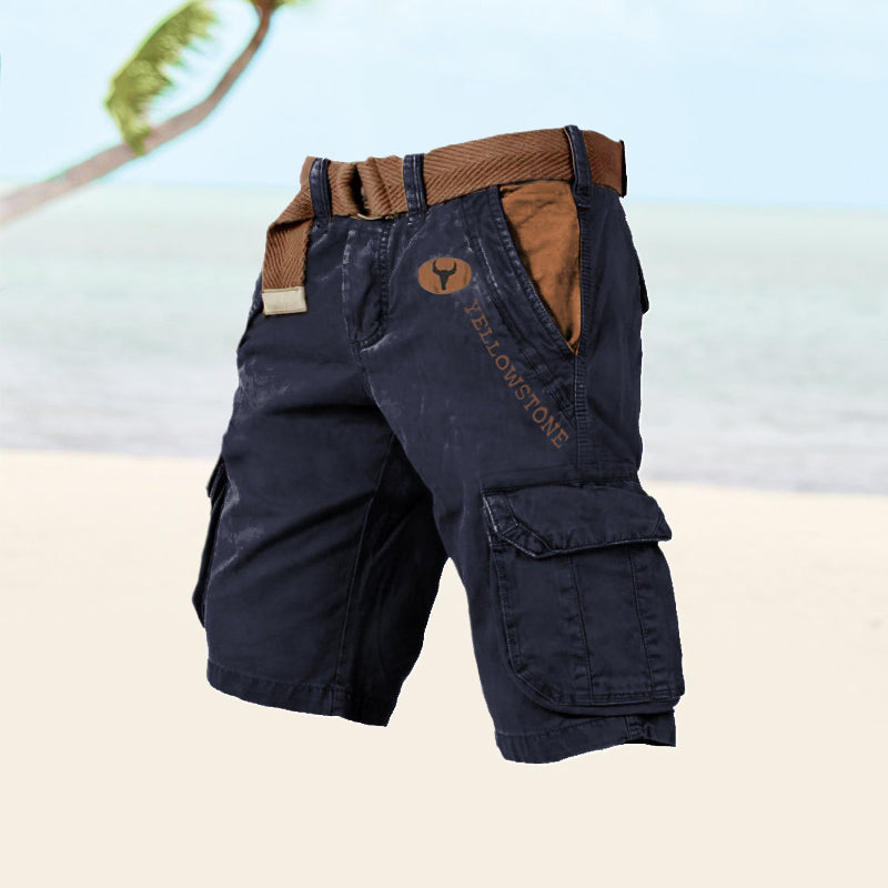 Men's cargo shorts with utility pockets, belt loops and knee length
