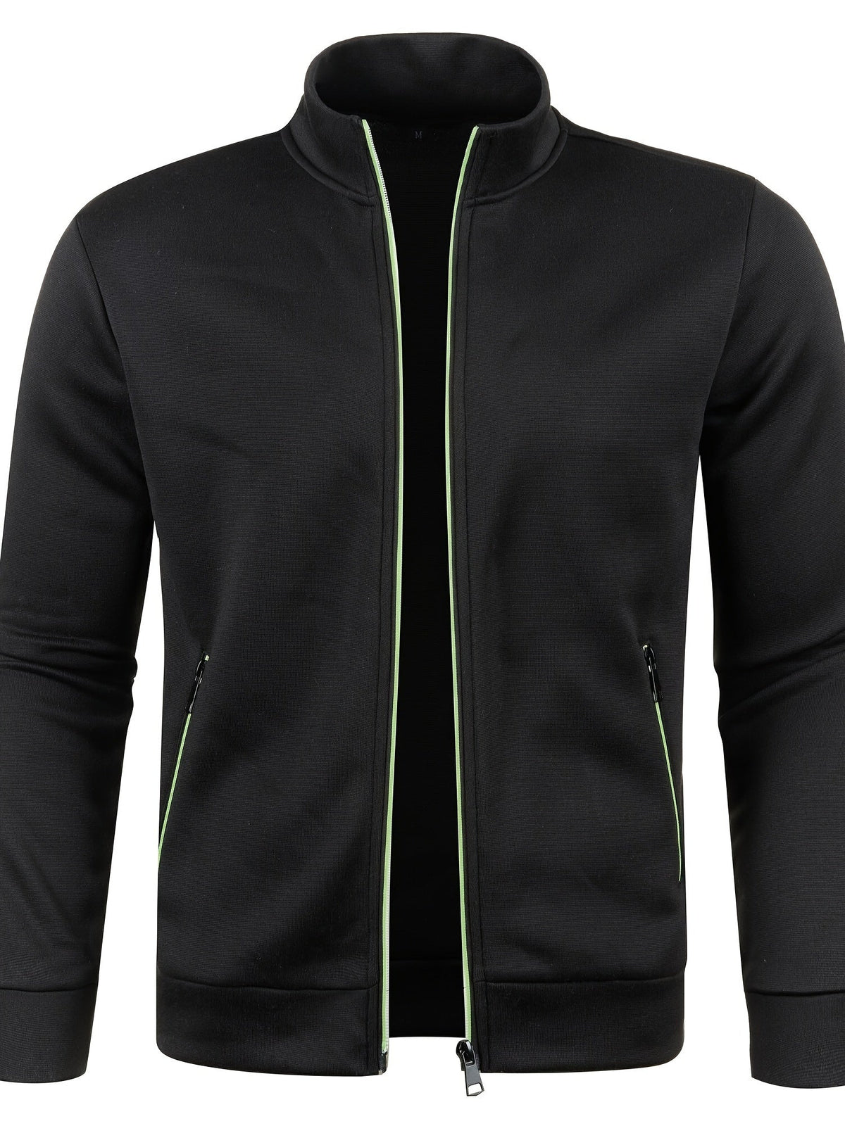 Men's high-neck textured zip jacket with long sleeves and zipped pockets