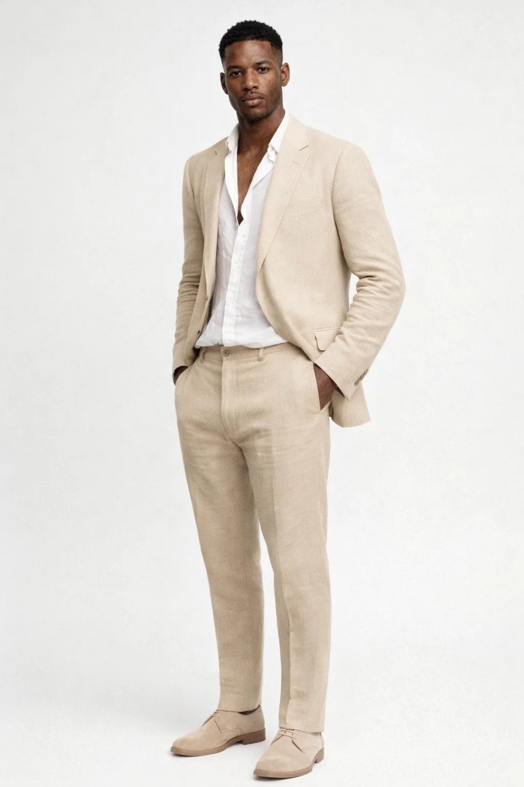 Men's slim fit two piece suit with notch lapel jacket and trousers