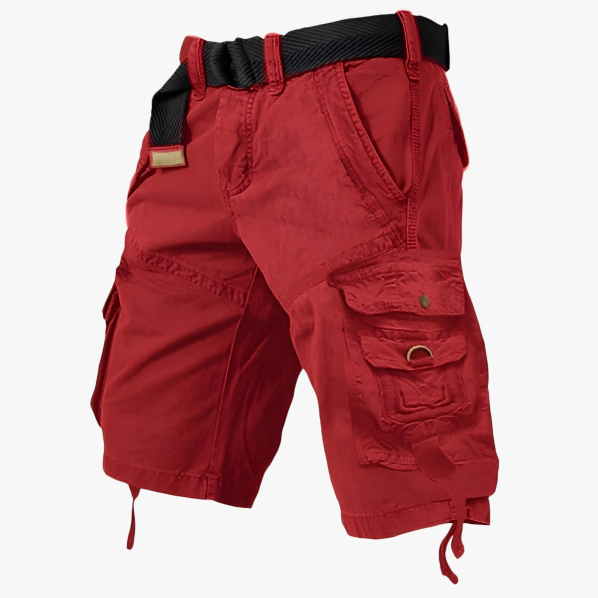 Men's long cargo shorts with belt and multiple utility pockets