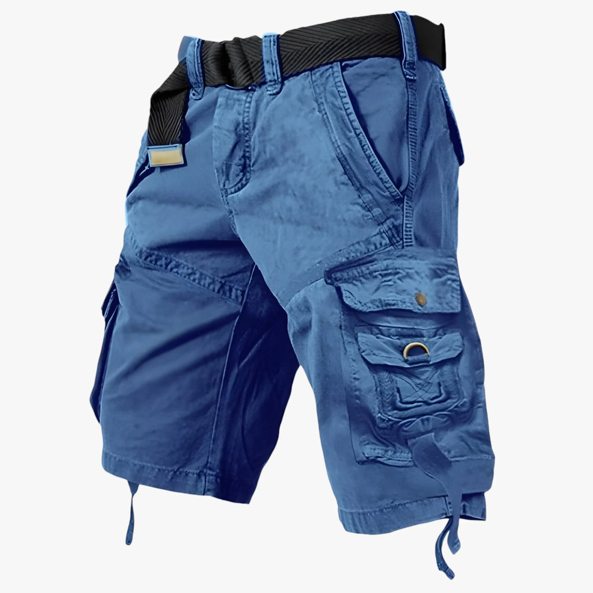 Men's long cargo shorts with belt and multiple utility pockets