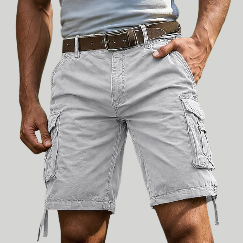 Men's knee-length cargo shorts with side utility pockets