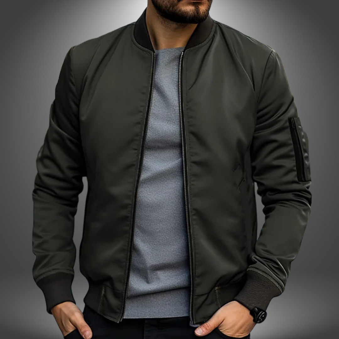 Men's slim bomber jacket with ribbed collar and sleeve pocket