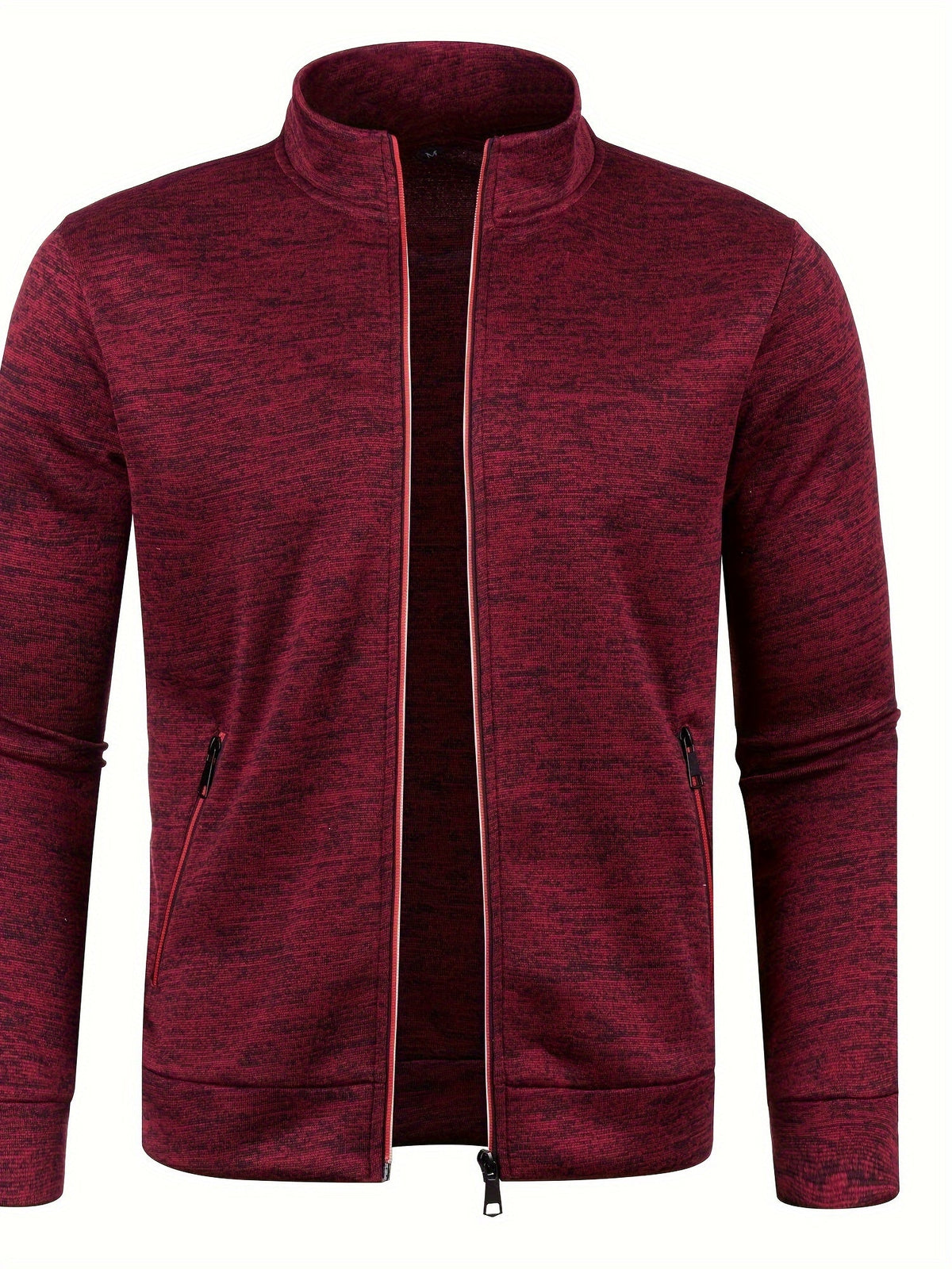 Men's high-neck textured zip jacket with long sleeves and zipped pockets