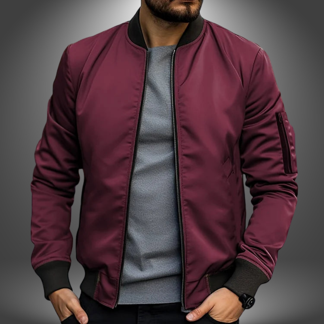 Men's slim bomber jacket with ribbed collar and sleeve pocket