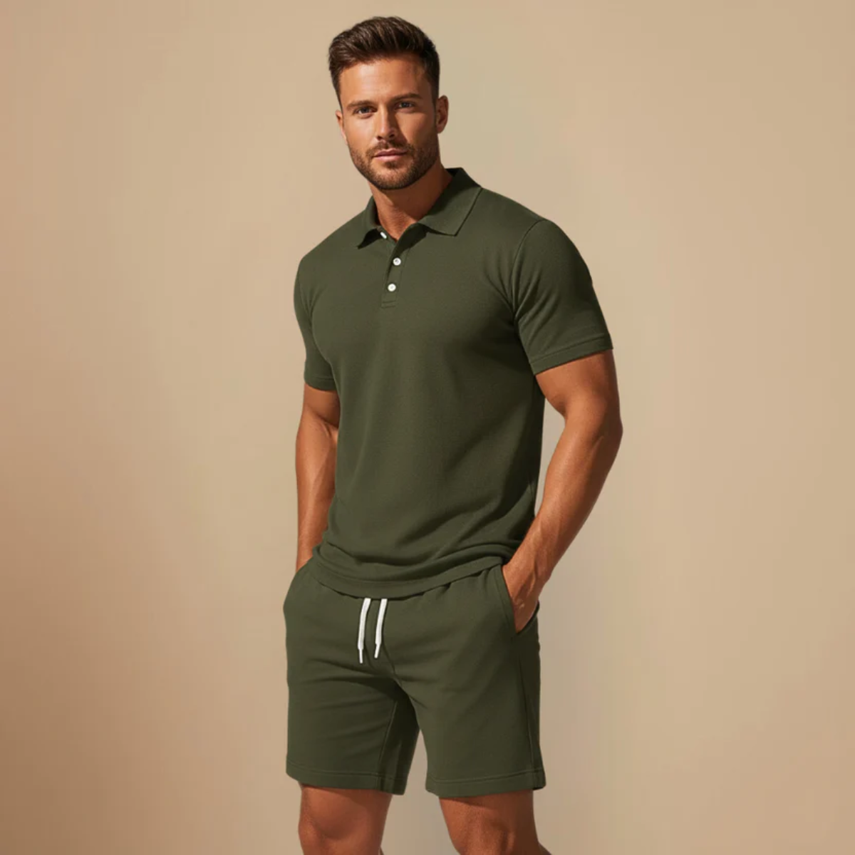 Men's short-sleeve polo and matching shorts set