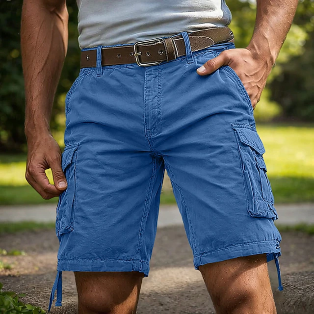 Men's knee-length cargo shorts with side utility pockets
