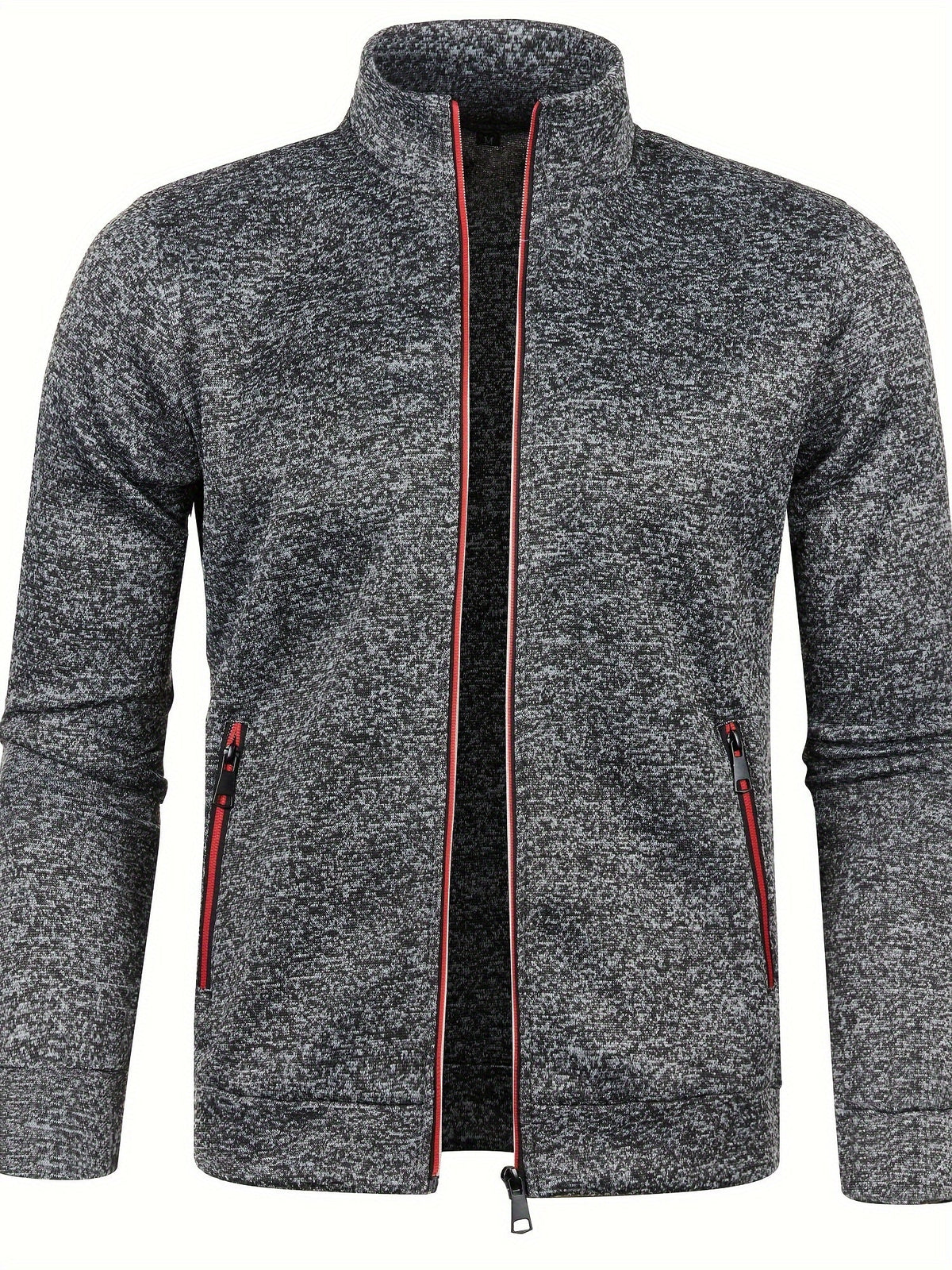 Men's high-neck textured zip jacket with long sleeves and zipped pockets