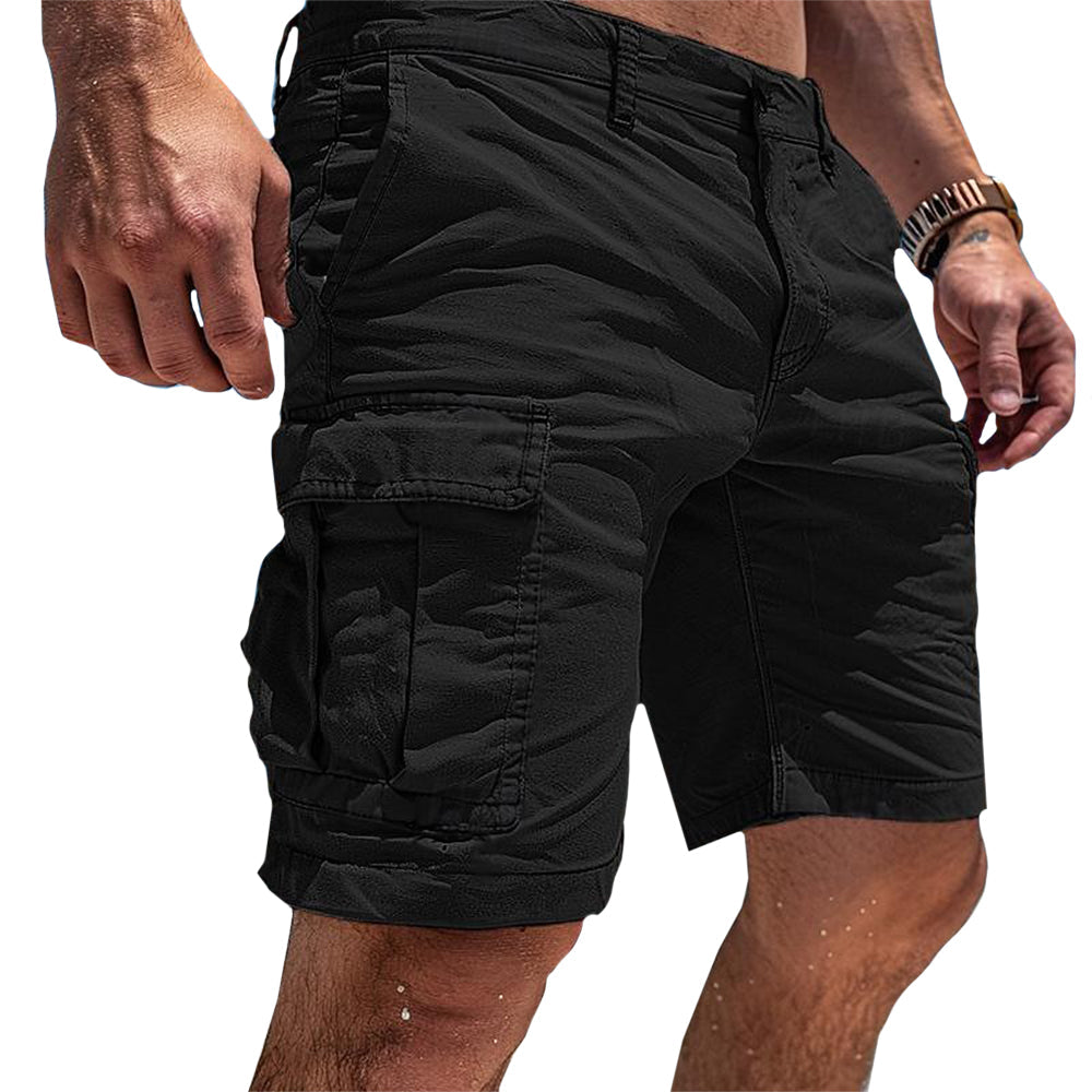 Men's cargo shorts with flap utility pockets and belt loops