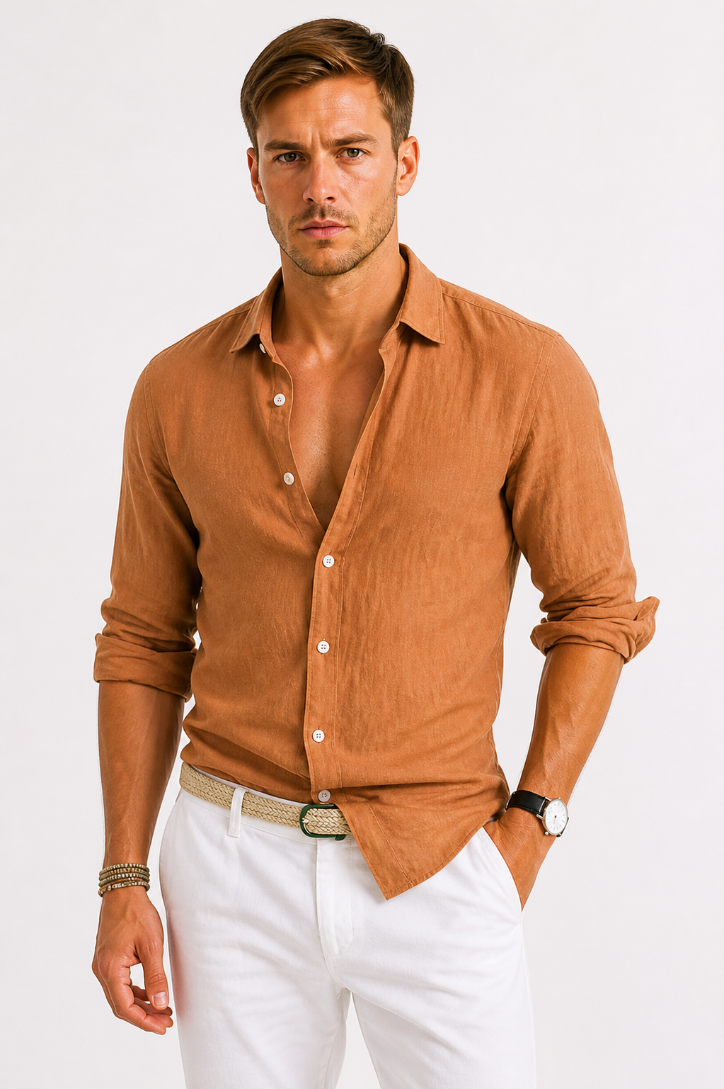 Men's slim fit long sleeve shirt with classic collar