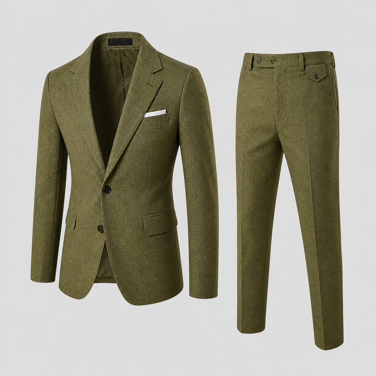 Men's slim fit textured two piece suit with blazer and trousers