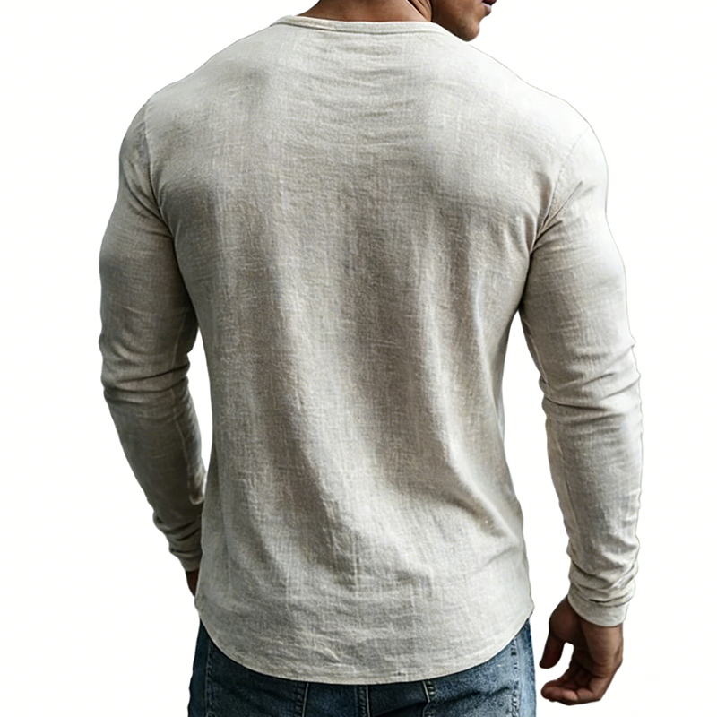 Men's white long sleeve textured V-neck shirt