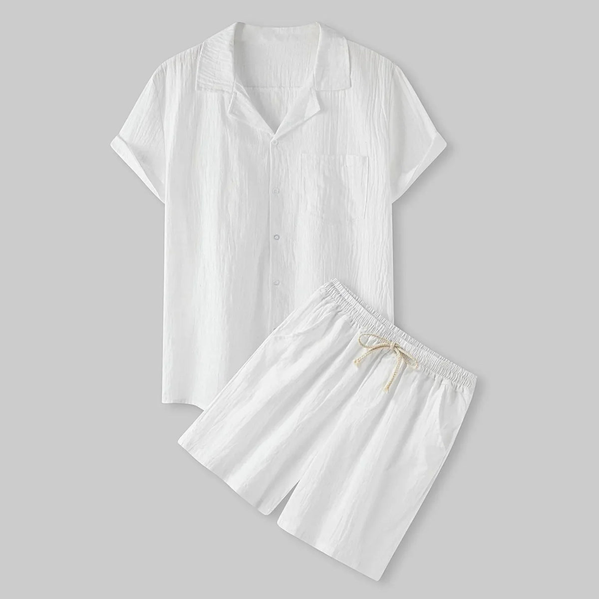 Men's short-sleeve shirt and shorts set with button front and drawstring waist