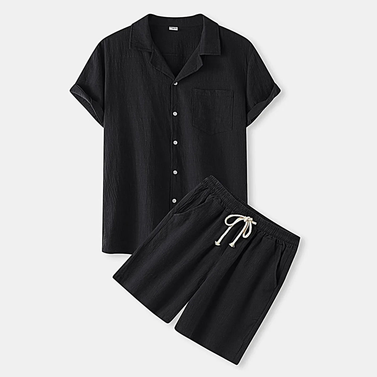 Men's short-sleeve shirt and shorts set with button front and drawstring waist