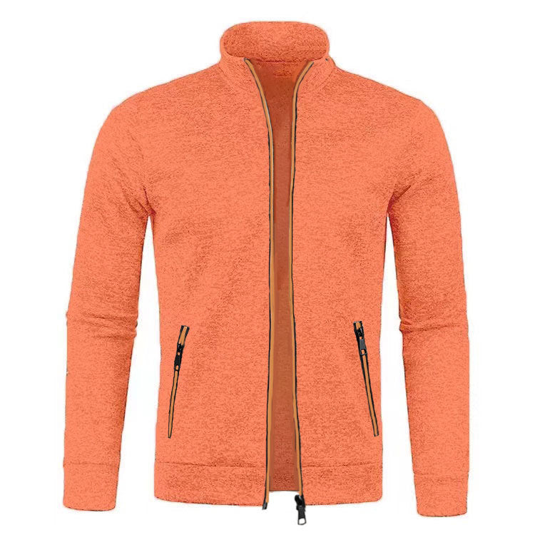 Men's high-neck textured zip jacket with long sleeves and zipped pockets