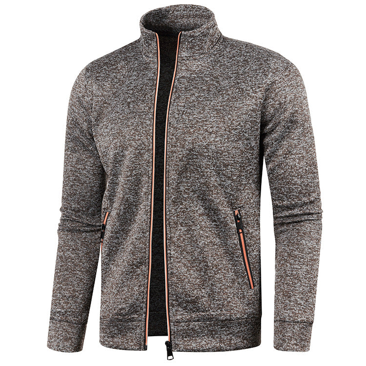Men's high-neck textured zip jacket with long sleeves and zipped pockets